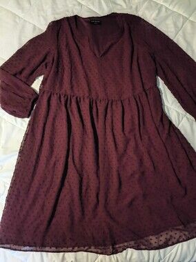 Nwt Lane Bryant Sz. 14 Deep Plum Textured Long Sleeve Dress New